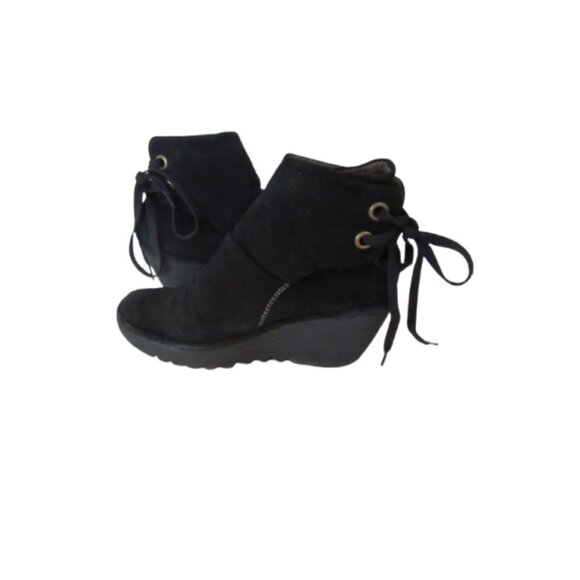 Fly London Yama Back Suede Wedge Ankle Lace Up Booties Size 37 - Picture 8 of 9